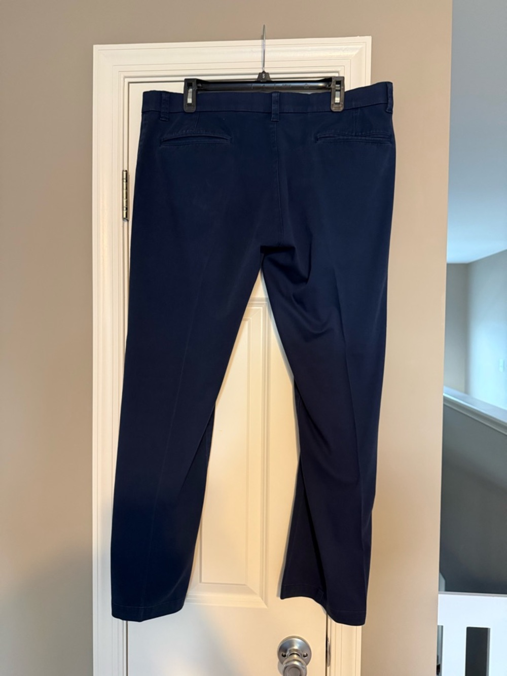 Men JM Haggar Navy Blue Flat-Front Pants - Picture 2 of 4